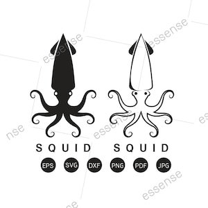 Beautiful logo squid SVG cut file,Squid cuttable silhouette & line art Svg,Squid seafood Cricut cut files Svg, Png, Eps, Pdf,Dxf, Jpg