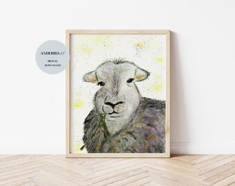 Herdwick Sheep Print, Original Watercolour Painting, Sheep Gifts, Farm Nursery Decor, Digital Download