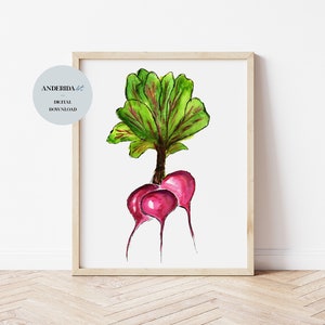 Beetroot Print, Vegetable Watercolor Painting, Vegetable Print, Digital Download Kitchen Art, Watercolor Beetroot