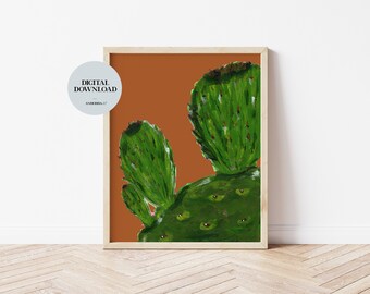 Prickly Pear Art, Cactus Artwork,Orange Cactus, Botanical Print, Spanish Wall Art, Digital Download