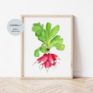 Watercolour Radish, Vegetable Painting, Watercolour Vegetables, Vegetable Art, Kitchen Decor, Dining Decor