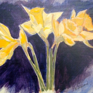 Pintura original em acrílico de natureza morta (narcisos)