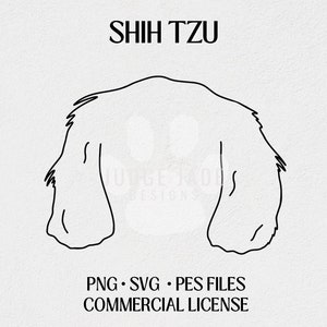 Shih Tzu Dog Ear Outline SVG, PNG, PES Digital Download For Cricut and Silhouette, Brother Embroidery Machines, Commercial License