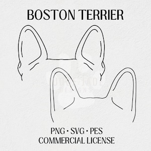 Boston Terrier Dog Ears Outline Png, Svg, Pes Files, Digital Download For Cricut, Silhouette, Brother Embroidery Machines Commercial License