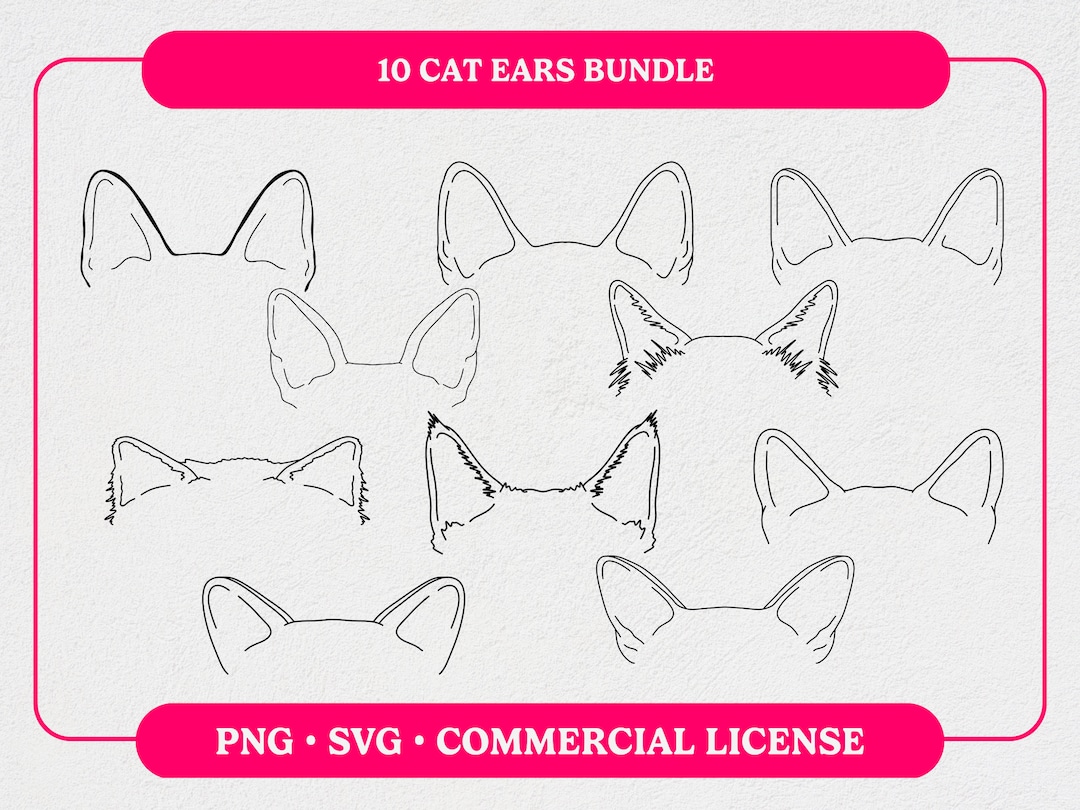 Cat Ears Outline Drawing SVG Bundle With 10 Breeds Commercial License