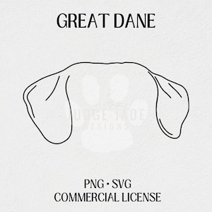 Great Dane Dog Ear Outline SVG, PNG Digital Download For Cricut and Silhouette | Commercial License