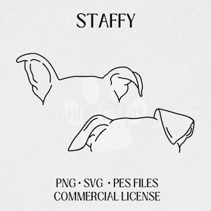 Staffordshire Terrier Dog Ear Outline SVG, PNG, PES Digital Download, Cricut & Silhouette, Brother Embroidery Machines, Commercial License