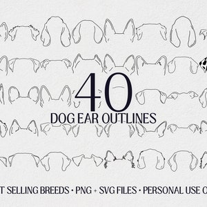 Hundeohren-Svg-Bundle, Sampler 40 Hunderasse Bundle, minimalistisches Design, Schneidemaschine Cricut-Schnitt-Dateien, Welpen Ohren Png svg, Hund Linie Zeichnung