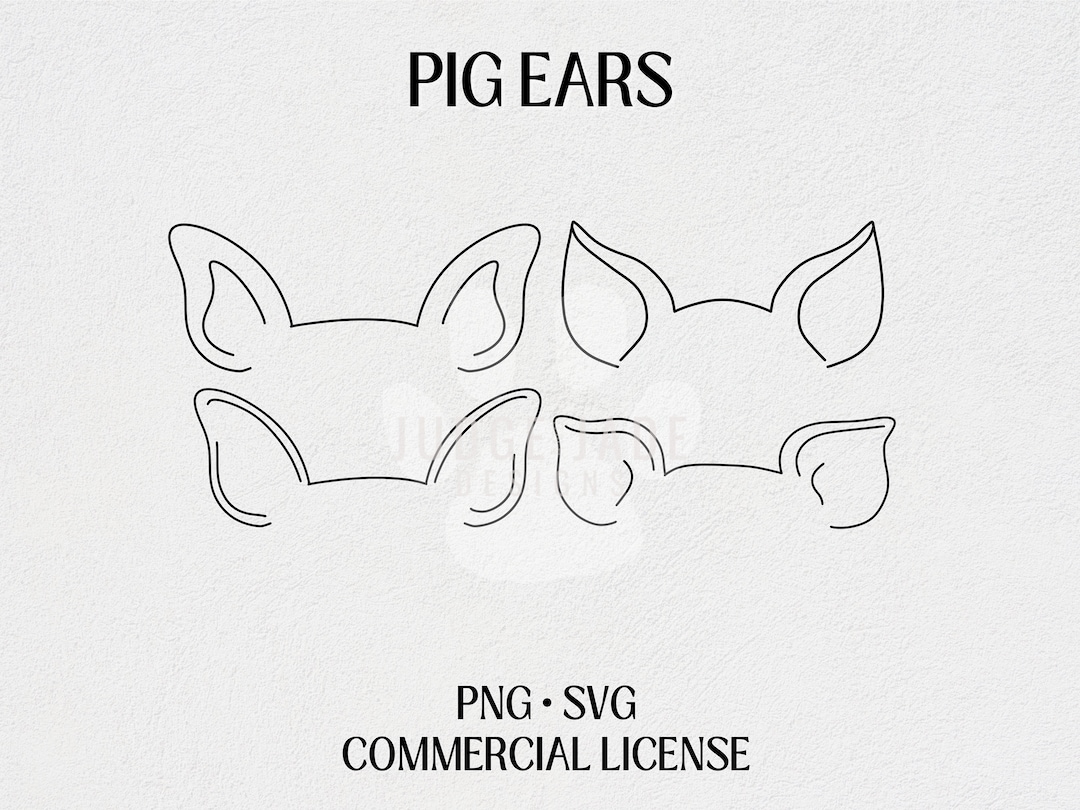 Pig Ear Outline SVG, PNG Bundle With Nose Line Drawing Digital Download