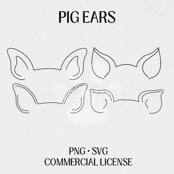 Pig Ear Outline SVG, PNG Bundle With Nose | Line Drawing | Digital Download | Compatible with Cricut and Silhouette | Commercial License