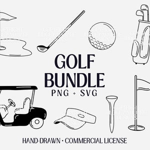 Pacote SVG de golfe, designs de golfe desenhados à mão, arquivos de máquina de corte Cricut, design minimalista de golfe, design vetorial de golfe, presentes de golfe para mulheres,