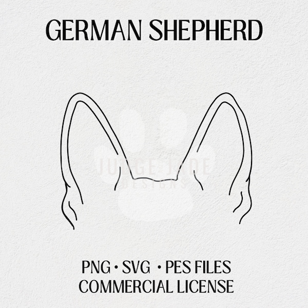 German Shepherd Dog Ear Outline SVG, PNG, PES Digital Download For Cricut and Silhouette, Brother Embroidery Machines, Commercial License