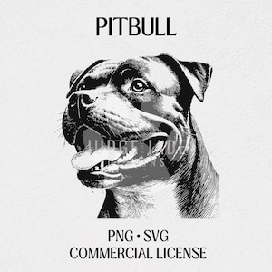 Pitbull Dog Portrait Drawing: SVG, PNG Clipart (Digital Download)
