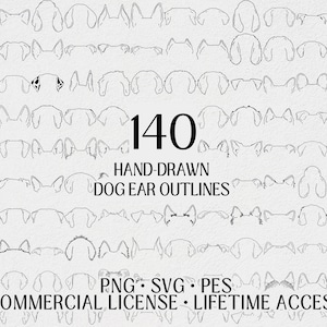 140 Hundeohr SVG PNG Bundle, Minimalistische Haustier Ohr Umriss Clipart, Hand gezeichnet, Cricut und Silhouette, Stickerei, Print on Demand, Hund Mama Geschenk