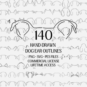 Dog Ears Outline Drawing SVG, PNG, PES Bundle with 140 Breeds, Dog Ear Svg Bundle, Dog Ear Outline Svg Bundle, Dog Ear Drawing Svg Files