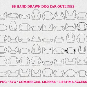 Dog Ears Outline Drawing SVG Bundle With 88 Breeds Dog Ear - Etsy