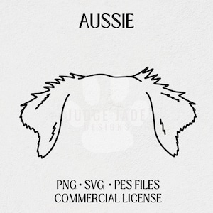 Contorno dell'orecchio del cane da pastore australiano SVG, PNG, Download digitale PES per Cricut & Silhouette, Macchine da ricamo Brother, Licenza commerciale