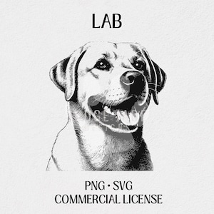 Labrador Retriever Dog Head Portrait SVG, PNG Digital Download, Dog Sketch Drawing, Clipart, Sublimation, Print on Demand