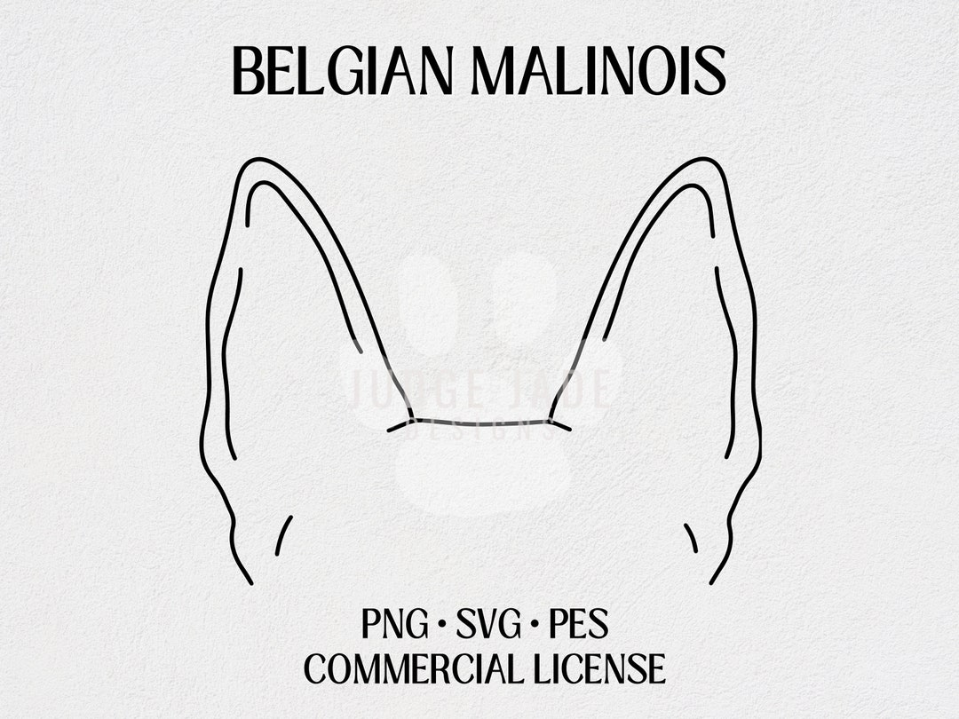 Belgian Malinois Dog Ear Outline SVG, PNG, PES Digital Download for