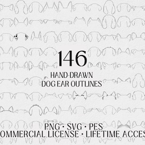 Dog Ear SVG PNG PES Bundle: 146 Minimalistic Hand-Drawn Breed Outline Designs