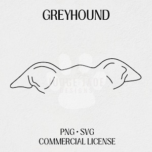 Oreille de chien lévrier contour SVG, téléchargement numérique PNG pour Cricut et Silhouette | Licence commerciale