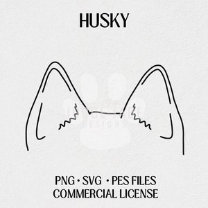 Husky Dog Ear Outline SVG, PNG, PES Digital Download For Cricut and Silhouette, Brother Embroidery Machines, Commercial License