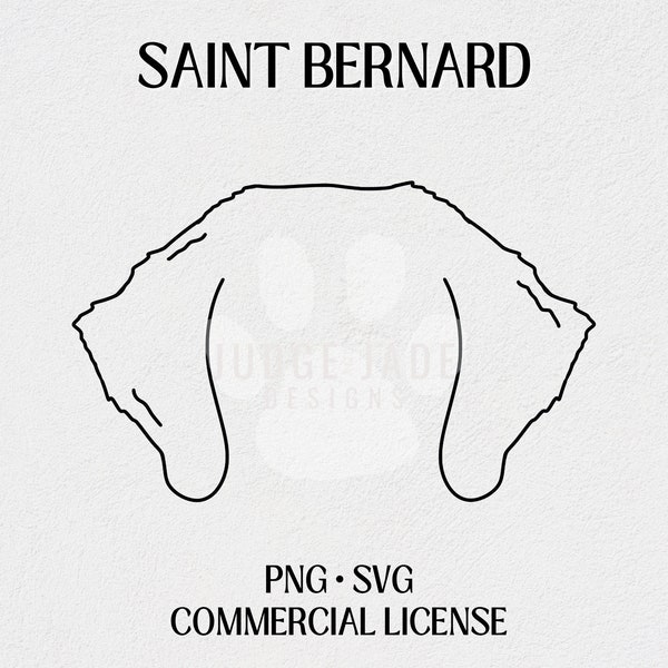 Saint Bernard Dog Ear Outline SVG, PNG Digital Download For Cricut and Silhouette | Commercial License