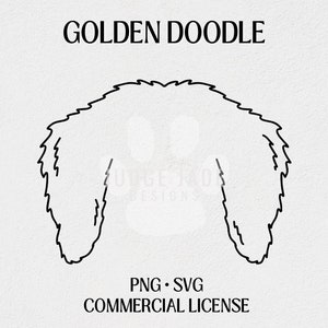 Gouden Doodle hond oor overzicht SVG, PNG digitale download voor Cricut en silhouet met commerciële licentie