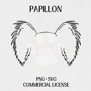 Papillon Dog Ear Outline SVG, PNG, PES Descarga digital para Cricut y Silhouette / Licencia comercial