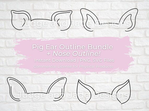 Pig Ear Outline SVG PNG-bundel met neus Lijntekening | Etsy Nederland