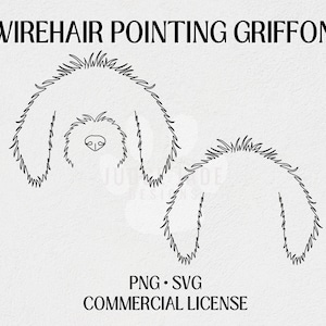 Wirehair Pointing Griffon Set of 2 Dog Ear Outline SVG, PNG Digital Download For Cricut and Silhouette | Commercial License