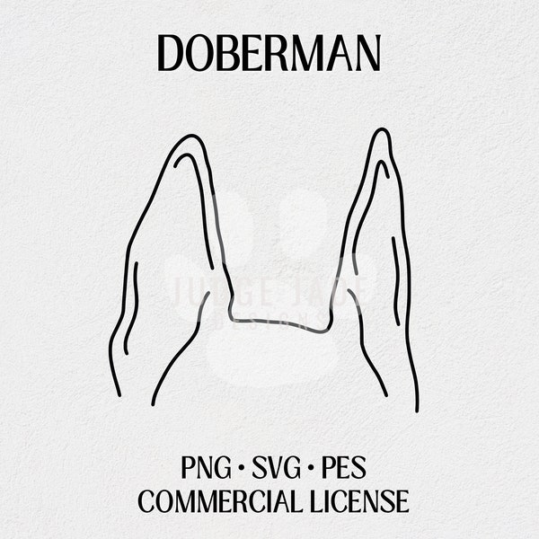 Doberman Dog Ear Outline SVG, PNG, PES Digital Download For Cricut and Silhouette, Brother Embroidery Machines, Commercial License