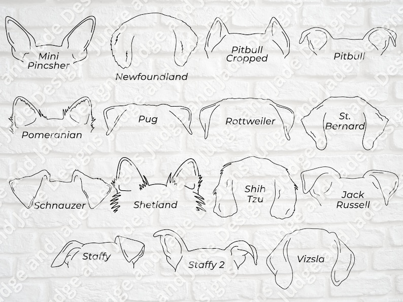 Dog Ear Outline SVG PNG Bundle 45 Breeds Line Drawing | Etsy UK