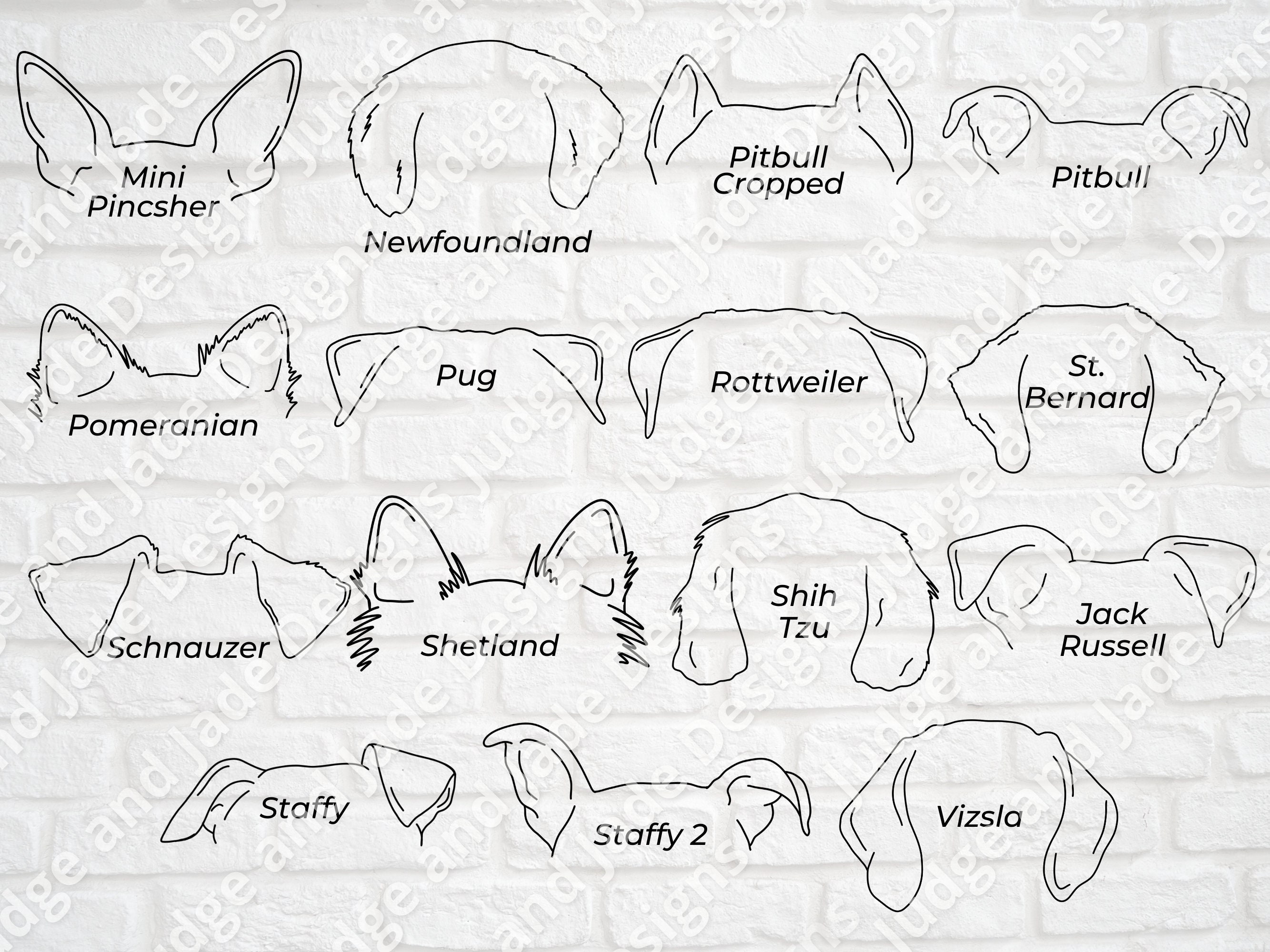 Dog Ear Outline SVG PNG Bundle 45 Breeds Line Drawing | Etsy UK