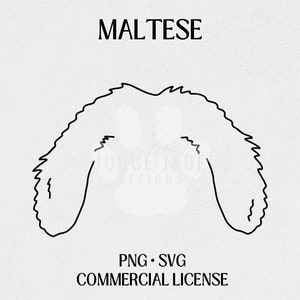 Maltese Dog Ear Outline SVG, PNG Digital Download For Cricut and Silhouette | Commercial License
