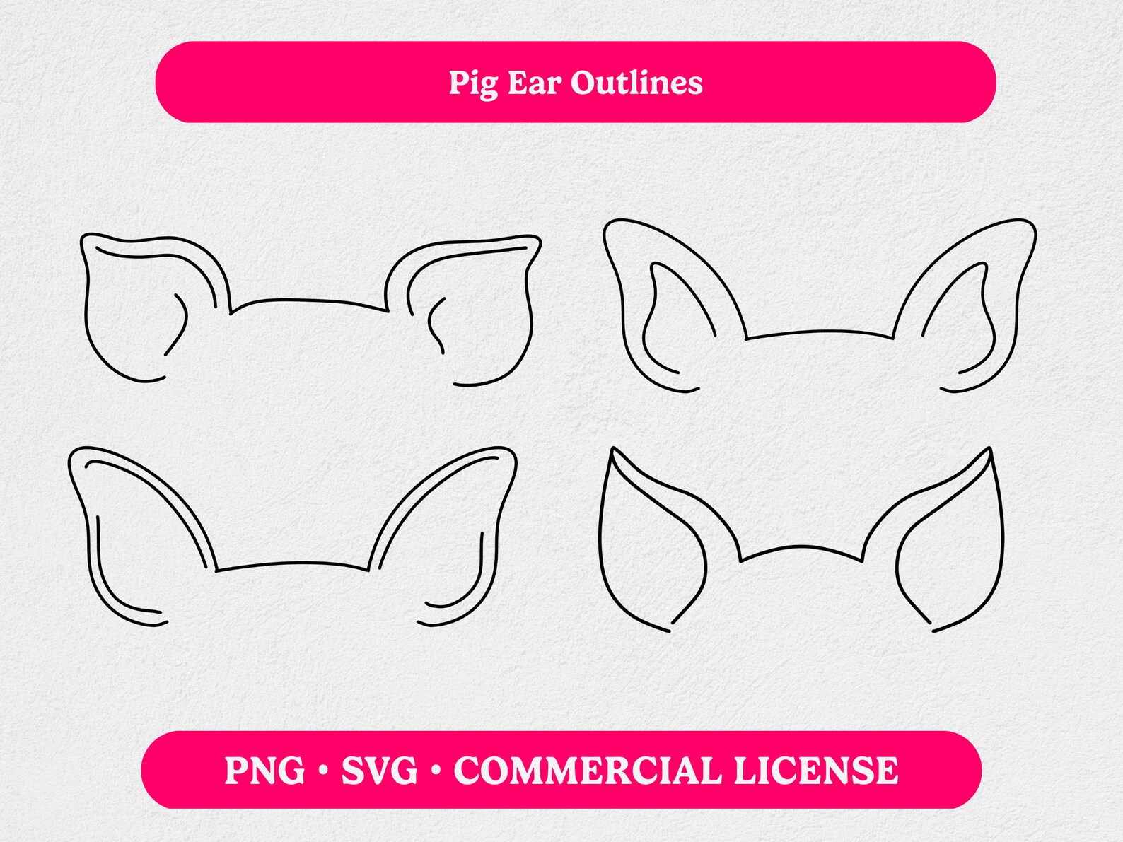 Pig Ear Outline SVG PNG Bundle With Nose Line Drawing Etsy
