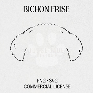Contorno de orelha de cachorro Bichon Frise SVG, download digital PNG para Cricut e Silhouette com licença comercial