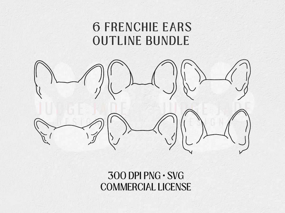 French Bulldog Ear SVG Bundle 6 Designs, Frenchie Dog Ear Outline