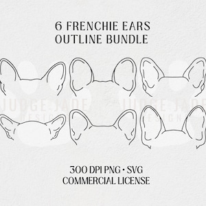 フレンチブルドッグの耳 SVG バンドル 6 デザイン、フレンチブルドッグの耳のアウトライン、フレンチブルドッグの耳 SVG、Cricut カット ファイル、犬の耳のクリップ アート