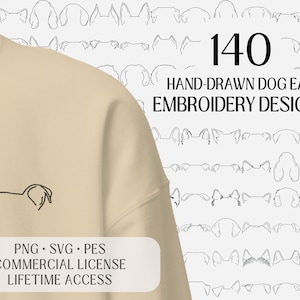Hundeohren Stickdatei Paket mit 140 Hunderassen, Hundeohren Umrisse, Handgezeichnete PNG, SVG, PES Datei, Kompatibel mit Brother Stickmaschinen