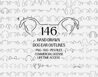 Minimalistic Dog Ear Outline Bundle: 146 Hand-Drawn Breed Designs in SVG PNG PES Formats