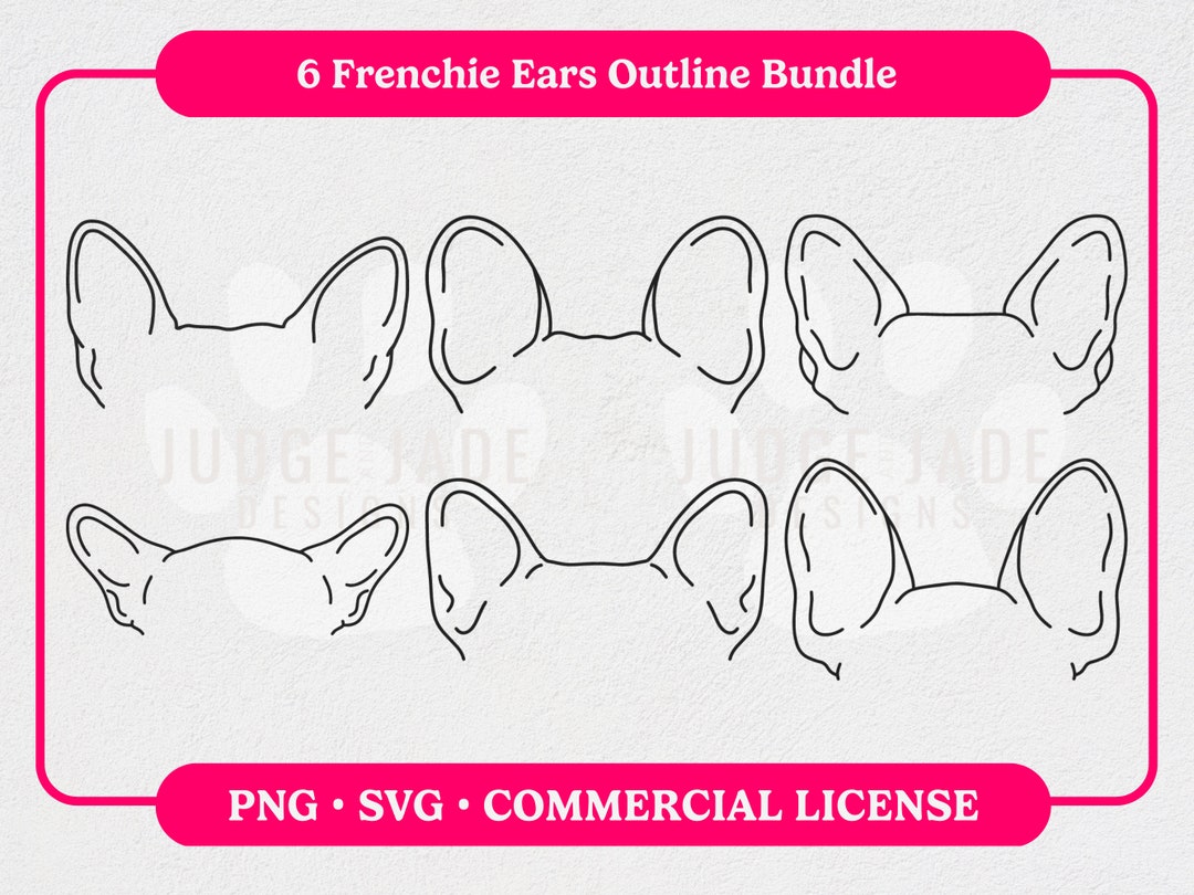 French Bulldog Ear SVG Bundle 6 Designs, Frenchie Dog Ear Outline