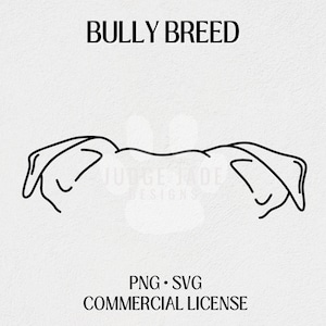 May include: Line art illustration of a bully breed dog. The dog is lying down with its head resting on its paws. The image is in black and white and has the text "BULLY BREED" at the top and "PNG - SVG COMMERCIAL LICENSE" at the bottom.