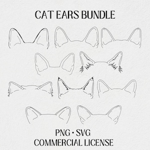 Lot d'oreilles de chat dessin SVG avec 10 races | Licence commerciale | Téléchargement numérique | Compatible avec Cricut et Silhouette