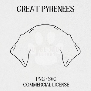 Great Pyrenees Dog Ear Outline SVG, PNG Digital Download For Cricut and Silhouette with Commercial License
