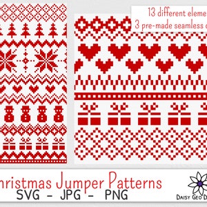 Motif de pull de Noël SVG, pixel géométrique de Fair Isle, fichier de coupe Silhouette Cricut, flocon de neige, sapin de Noël, sticker vinyle, téléchargement commercial