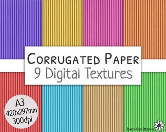 Texture carta ondulata, carta digitale A3, 300dpi, Scrapbooking stampabile, Pacchetto colorato brillante, Sfondo, Uso commerciale, Download