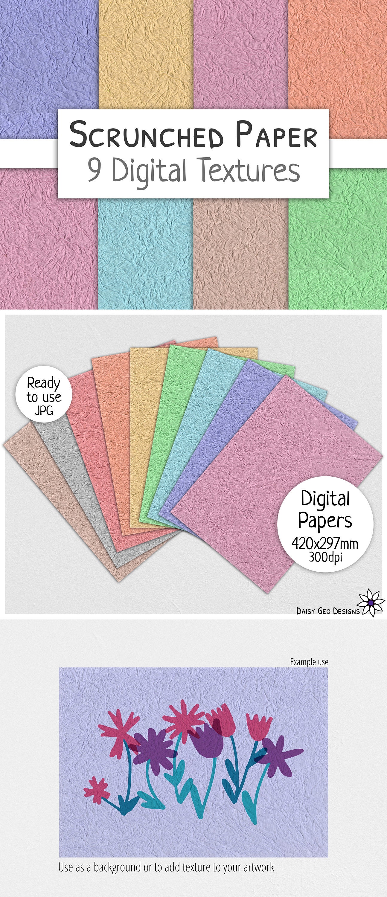 Scrunched Paper Texture, A3 Digital, Screwed up Card, Scrapbook Printable,  Pastel Colourful Bundle, Background, Commercial Use, Download - Etsy, image size:1294x3000