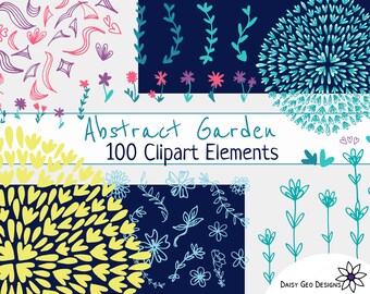 Flower Doodles clipart, Kids abstract pattern, Cute geometric swirls, Colourful ditsy digital scrapbook printable, Commercial use, Download