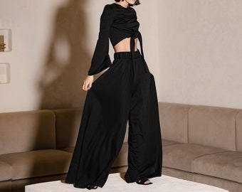 Relaxed fit, high waist palazzo trousers | Slow Fashion